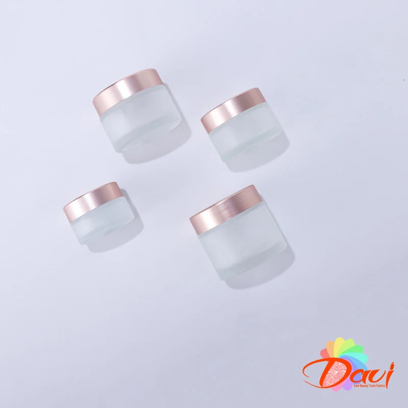 5ML-50ML Frosted Glass Cream Container Face Hand Mask Lotion Jar Rosepink Lid Tracvel Pots Refillable Bottle Cosmetic Skincare