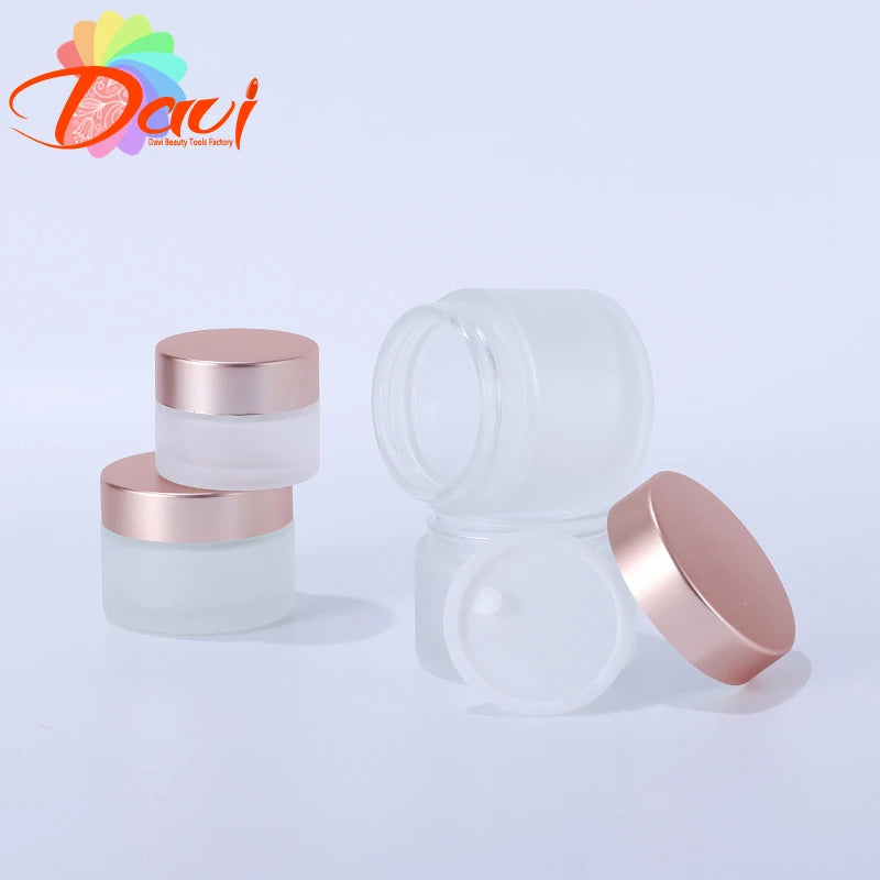 5ML-50ML Frosted Glass Cream Container Face Hand Mask Lotion Jar Rosepink Lid Tracvel Pots Refillable Bottle Cosmetic Skincare