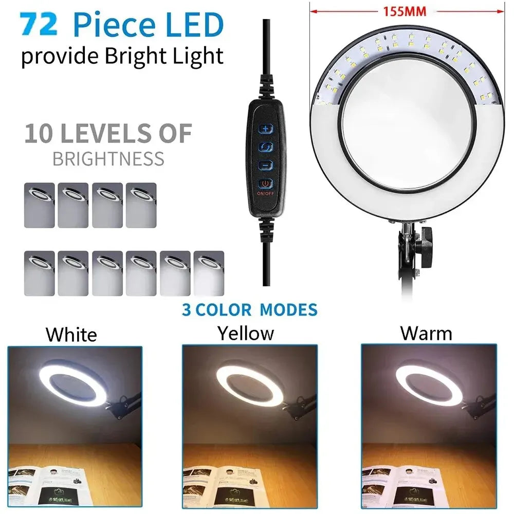 72LED 8X/10X NEW Illuminated Magnifier USB 3 Colors LED Magnifying