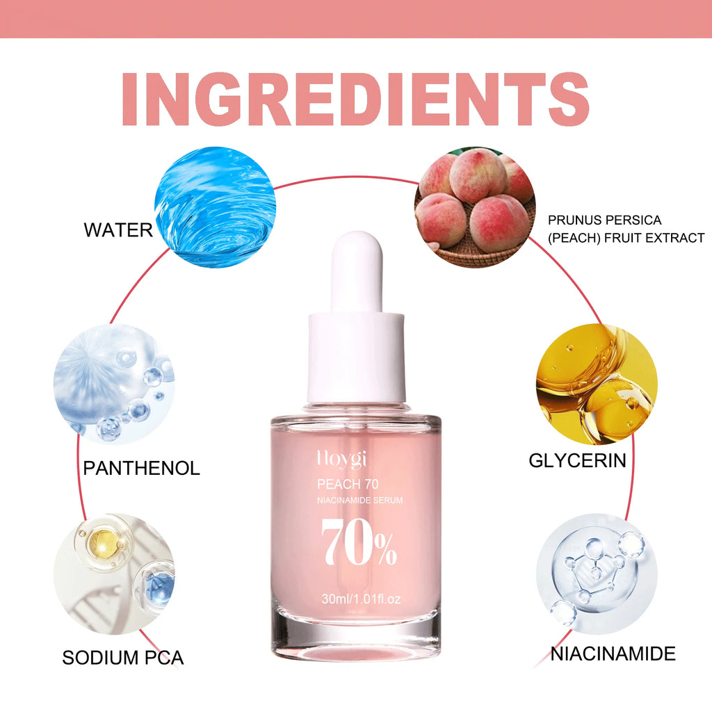 Peach 70% Niacinamide Facial Serum Fade Melanin Moisturzing Shrink Pores Smooth Brightening Skin Care Dark Spot Remover Serum