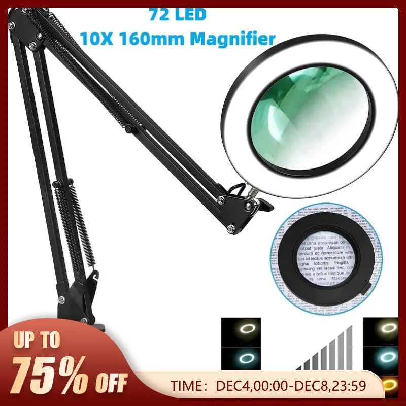 72LED 8X/10X NEW Illuminated Magnifier USB 3 Colors LED Magnifying