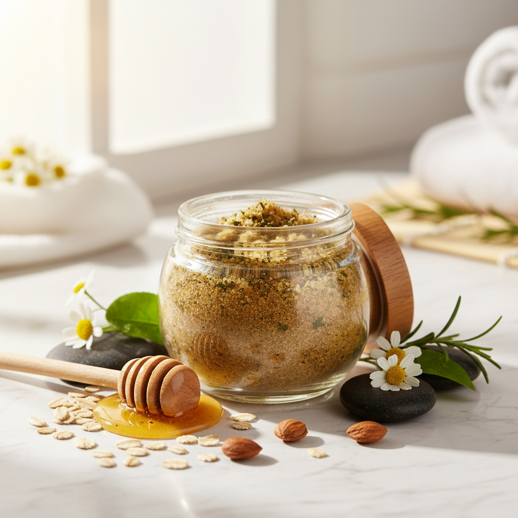 Fabulous Face Scrub - Organic Botanical Exfoliator in spa setting